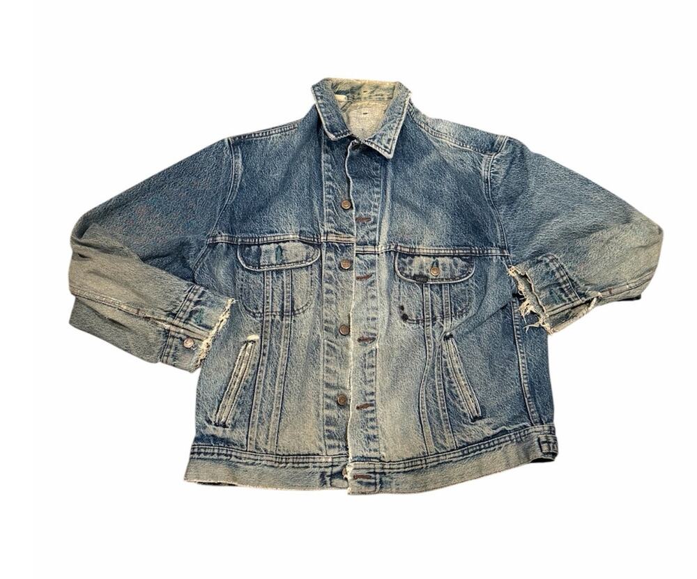 Vintage 80s Lee Riders Denim Jacket Trucker XL Distressed Made in USA Cotton